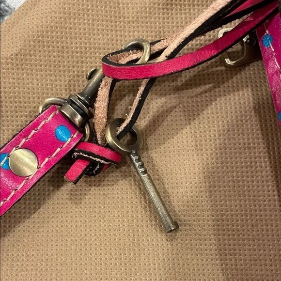 Patricia Nash Pink & Blue Polkadot Leather Purse Pinnacle Pushlock Crossbody Bag - Picture 5 of 17